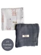 Asu Baby&Kids Mix&Match 2'Li Organik Pamuk Müslin Sleepy Bunny&Navy Blue