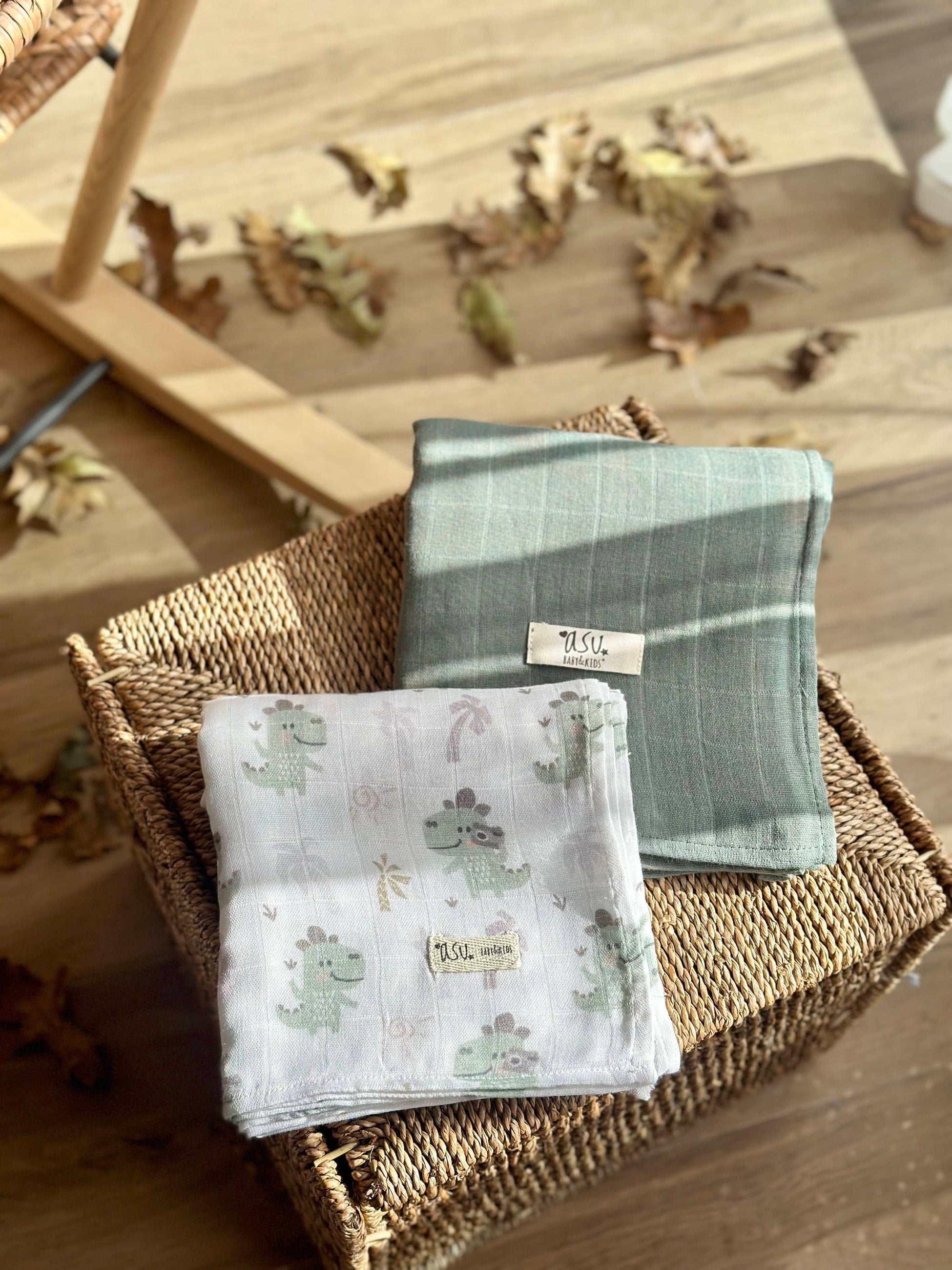 Asu Baby&Kids Mix&Match 2'Li Organik Pamuk Müslin Traveller Dino&Sage Green