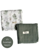Asu Baby&Kids Mix&Match 2'Li Organik Pamuk Müslin Traveller Dino&Sage Green