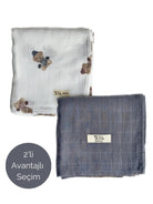 Asu Baby&Kids Mix&Match 2'Li Organik Pamuk Müslin Vintage Ayı&Navy Blue