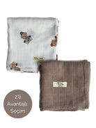 Asu Baby&Kids Mix&Match 2'Li Organik Pamuk Müslin Vintage Ayı&Umber Brown