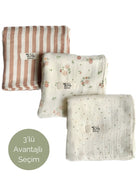Asu Baby&Kids Mix&Match 3'Lü Organik Pamuk Müslin Romantic&Copper Stripe&Mini Dot