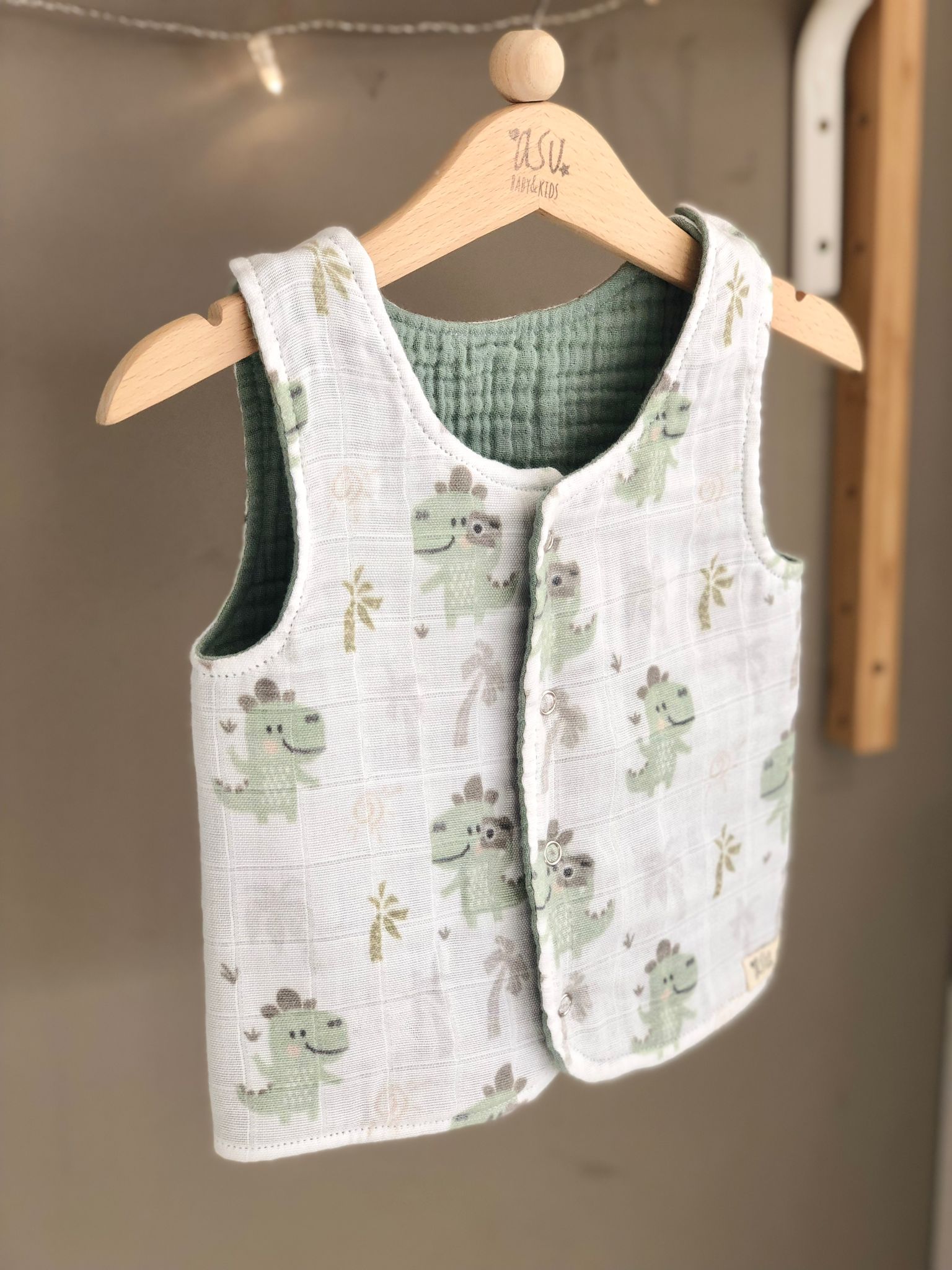 Asu Baby&Kids-Asu Baby&Kids Traveller Dino Müslin Çift Taraflı Yelek-Yelek-1-Milagron.com