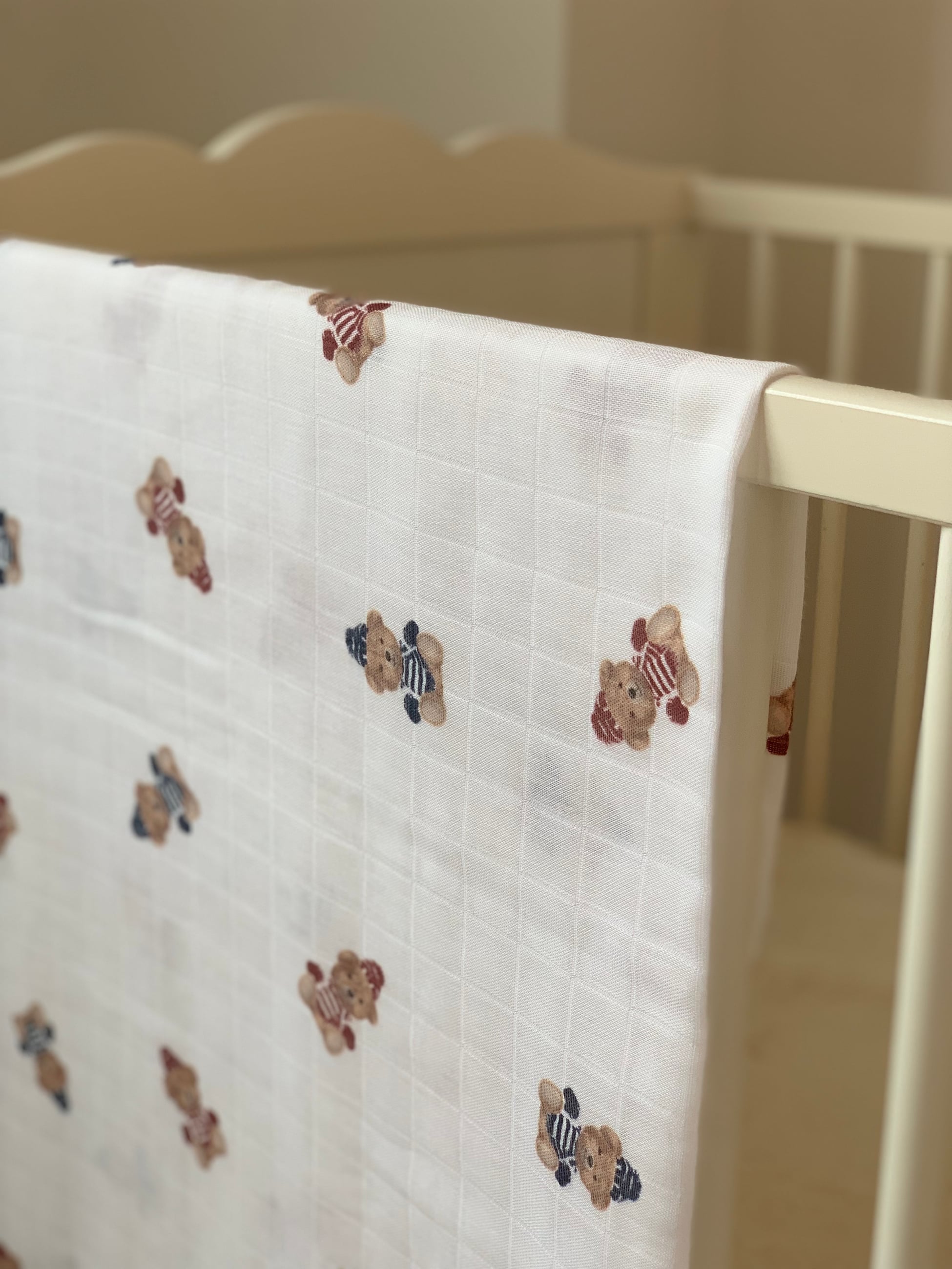 Outlet Vintage Ayı Organik Bambu Pamuk Müslin Örtü