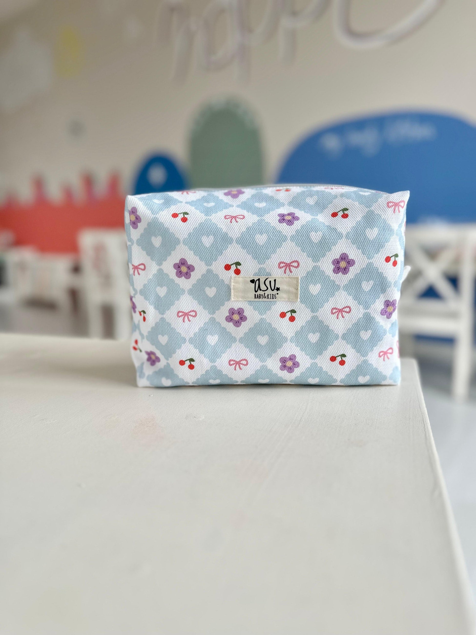 Asu Baby&Kids-Cherry Blossom Sıvı Geçirmez Çanta-Bebek Bakım Çantası-1-Milagron.com