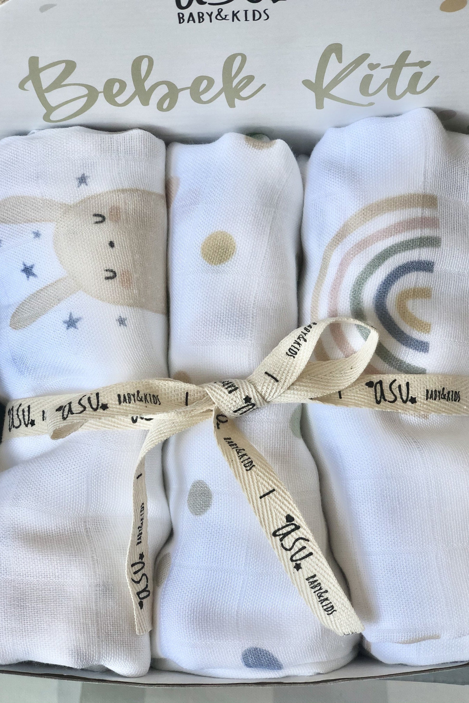 Asu Baby&Kids Pastel Mix&Match 3'Lü Organik Bambu Pamuk Müslin Sleepy-Dot-Rainbow