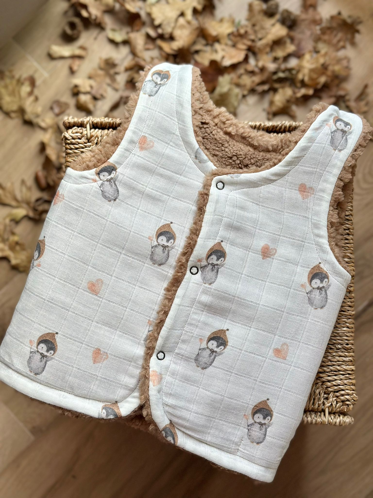 Asu Baby&Kids-Pengy Teddy Çift Taraflı Yelek-Yelek-1-Milagron.com
