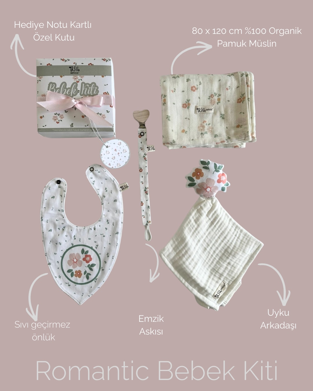  Romantic Organik Pamuk Hediye Bebek Kiti