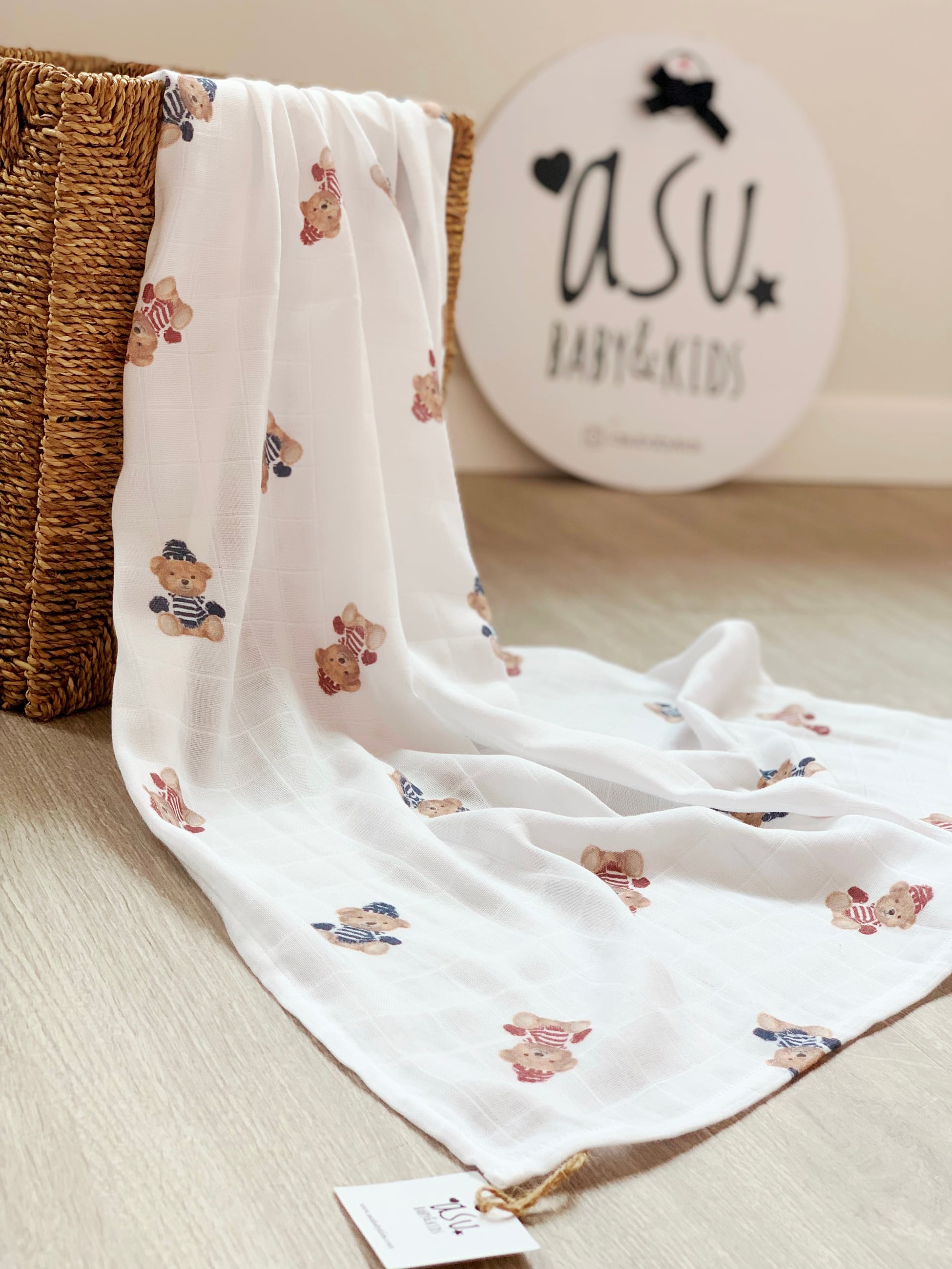Outlet Vintage Ayı Organik Bambu Pamuk Müslin Örtü