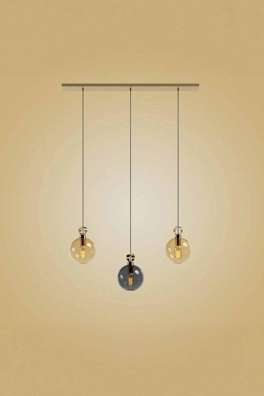 Atolye Store-Globe Pirinç Detaylı Üçlü Set Lineer-Avize-2-Milagron.com