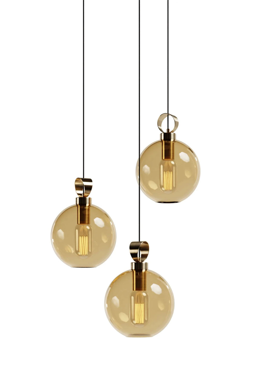 Atolye Store-Globe Pirinç Detaylı Üçlü Set Yuvarlak-Avize-6-Milagron.com