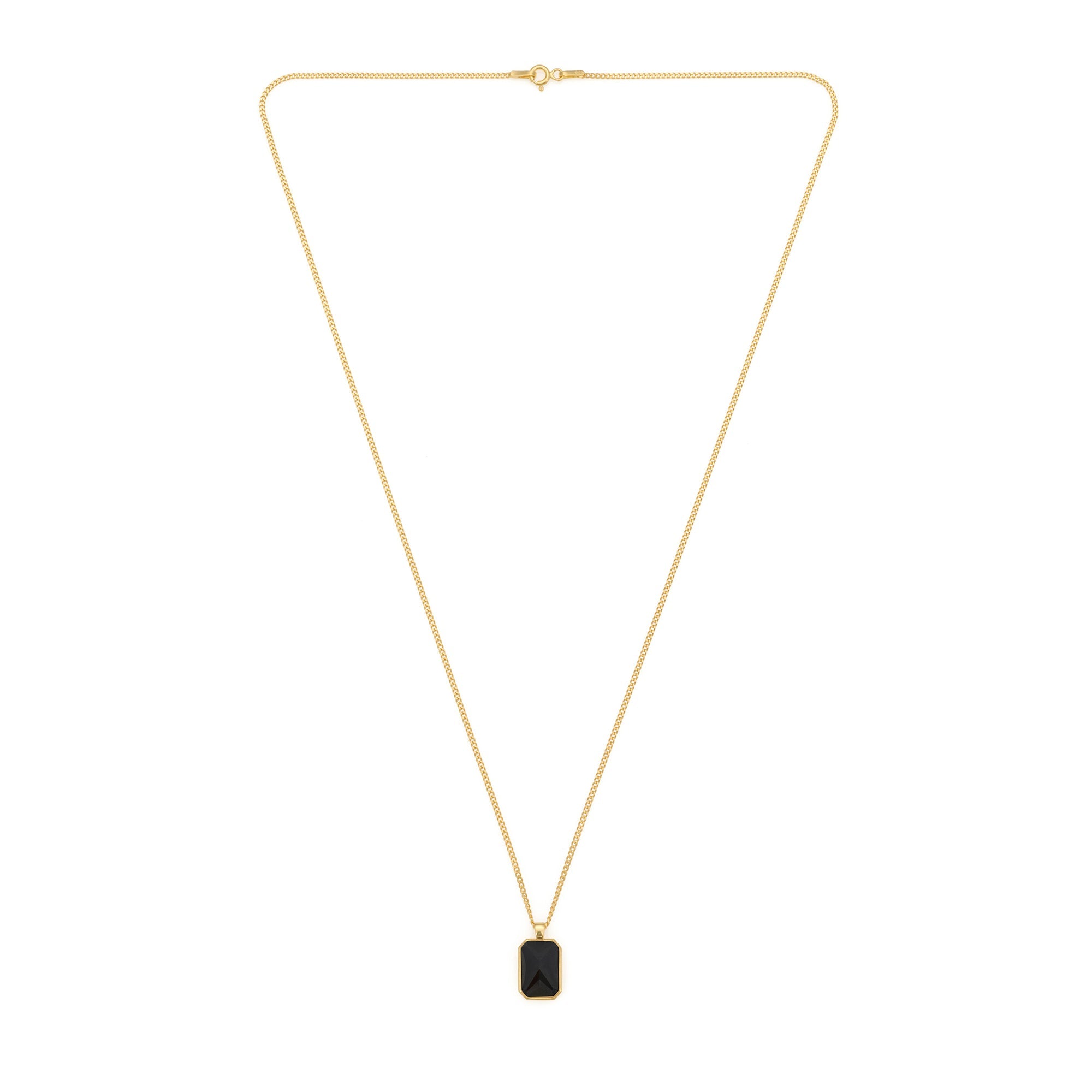Black Baguette Necklace In Gold