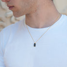 Black Baguette Necklace In Gold