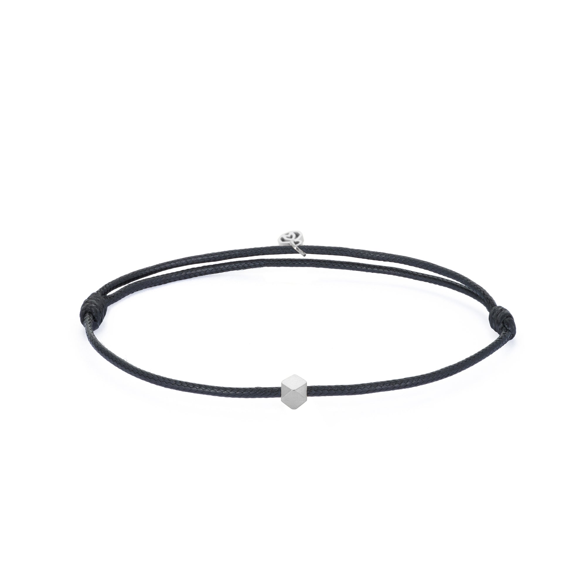 Black Cord Bracelet In Silver