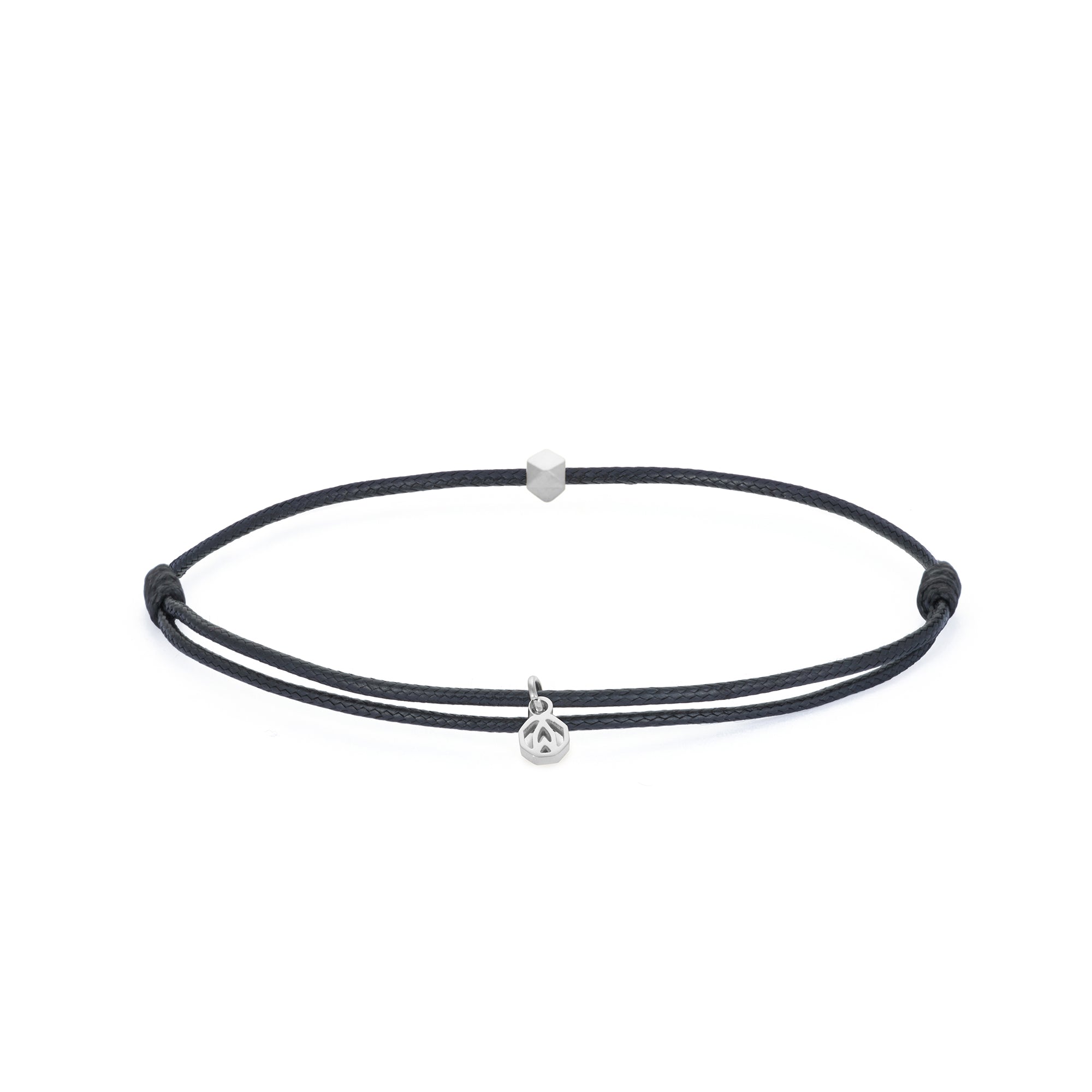 Black Cord Bracelet In Silver