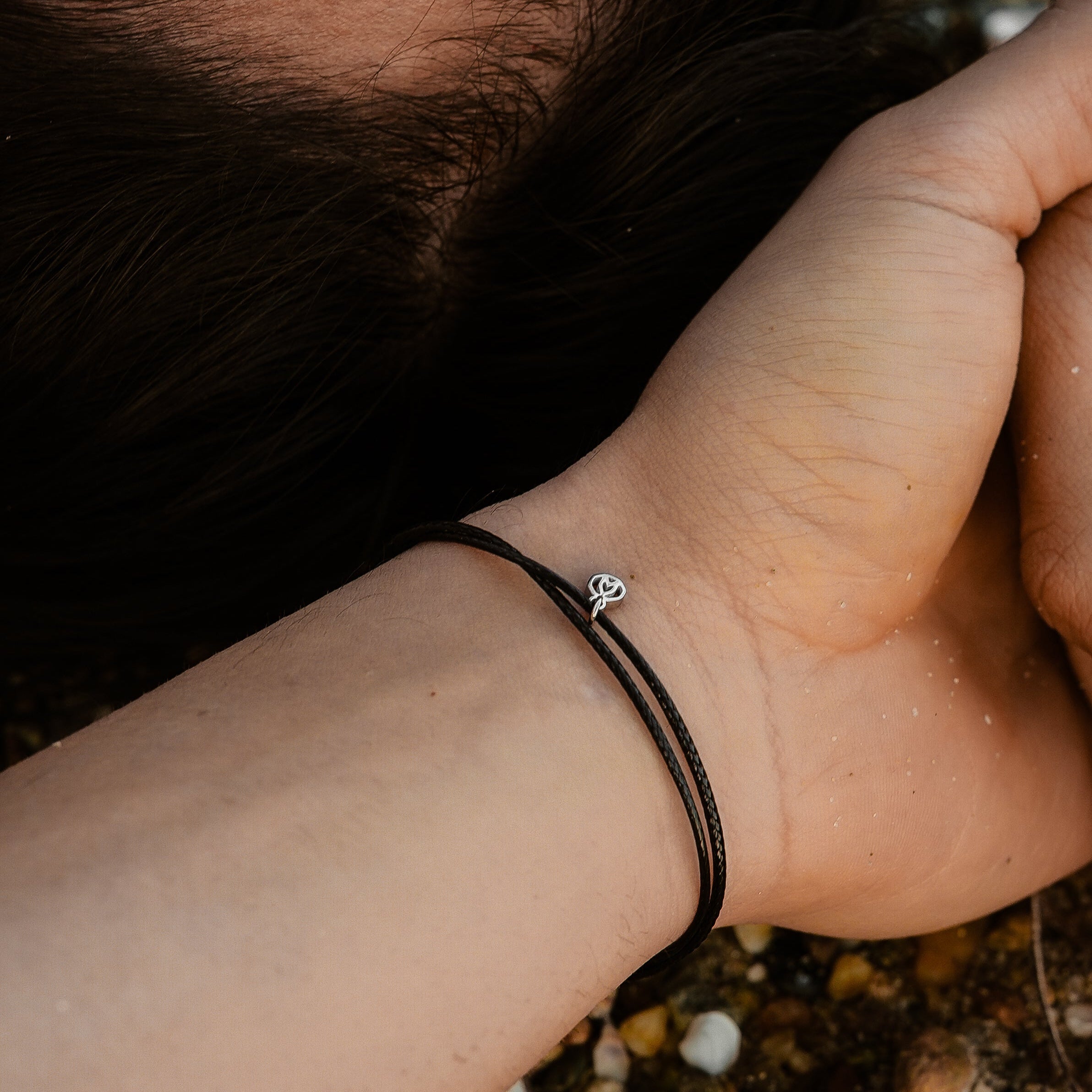 Black Cord Bracelet In Silver