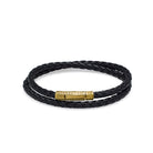 Black Double Leather Bracelet In Gold