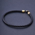 Black Leather Bracelet In Gold