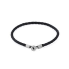 Black Leather Bracelet In Silver