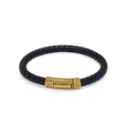 Black Thick Leather Bracelet In Gold