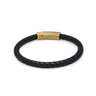Black Thick Leather Bracelet In Gold