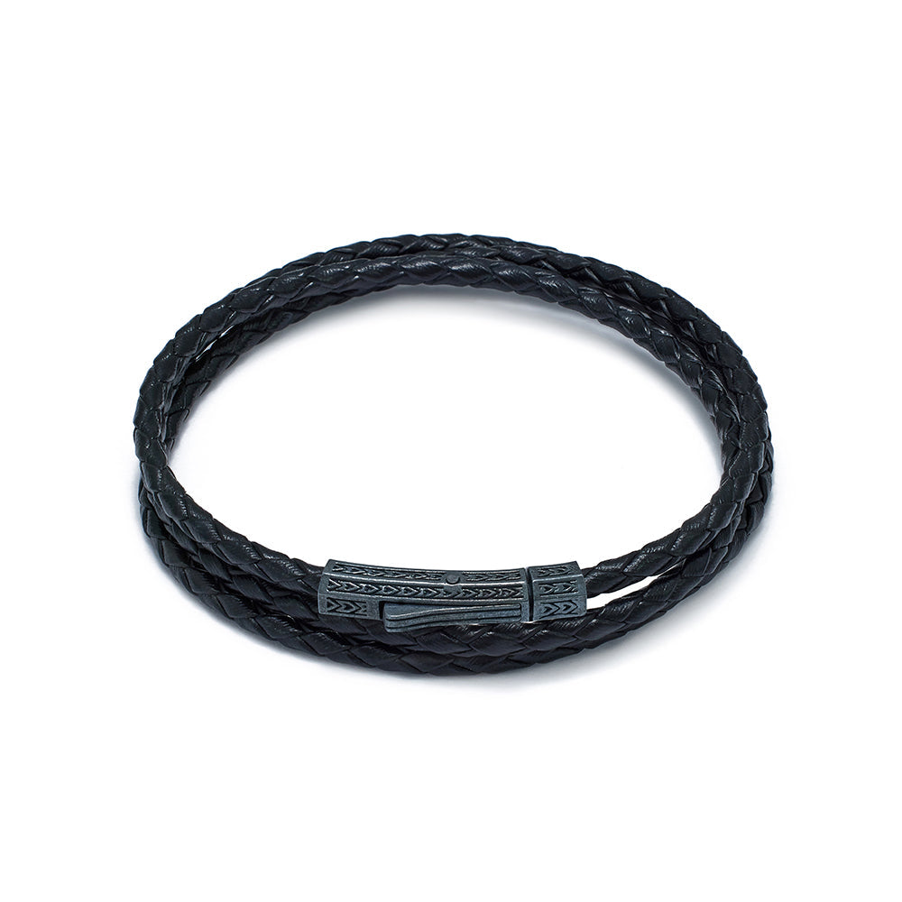 Black Triple Leather Bracelet In Oxide