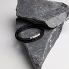 Black Triple Leather Bracelet In Silver
