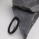 Black Triple Leather Bracelet In Silver