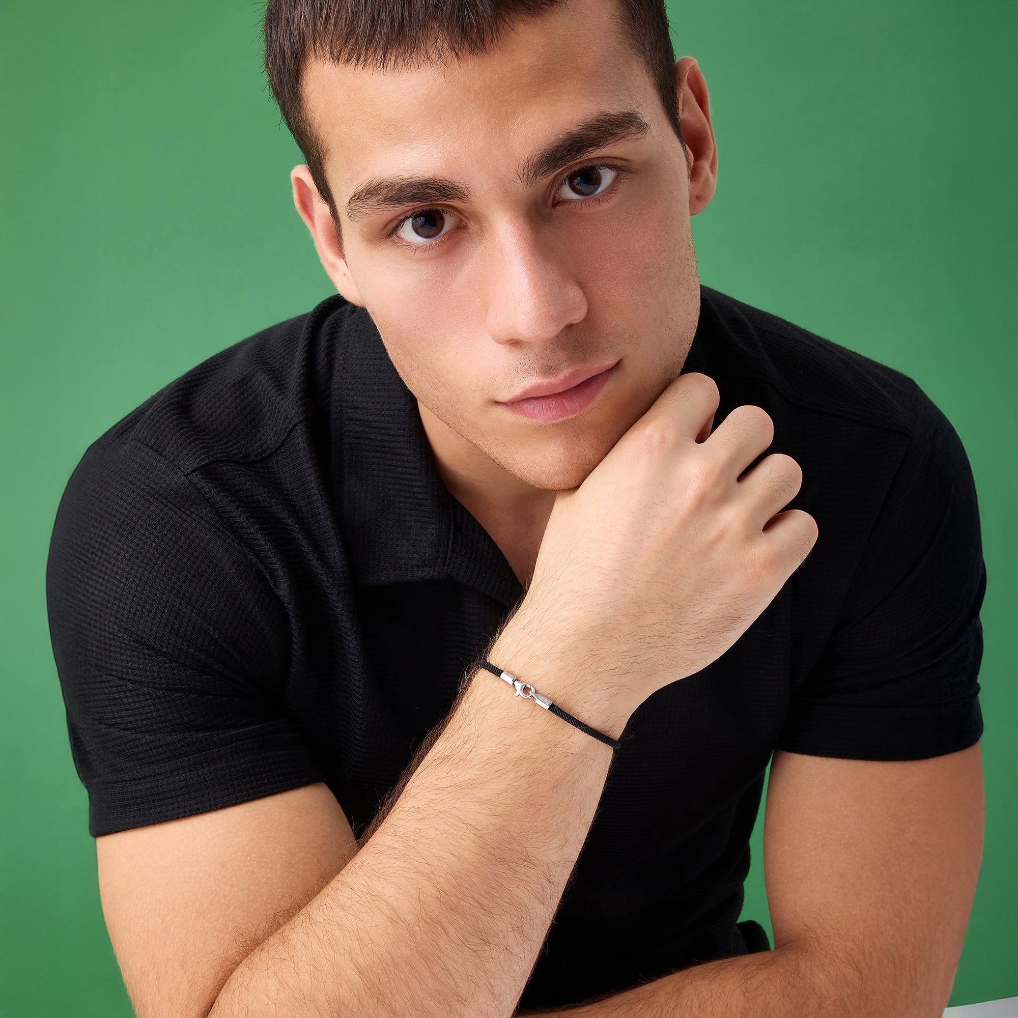 Black Woven Bracelet In Silver