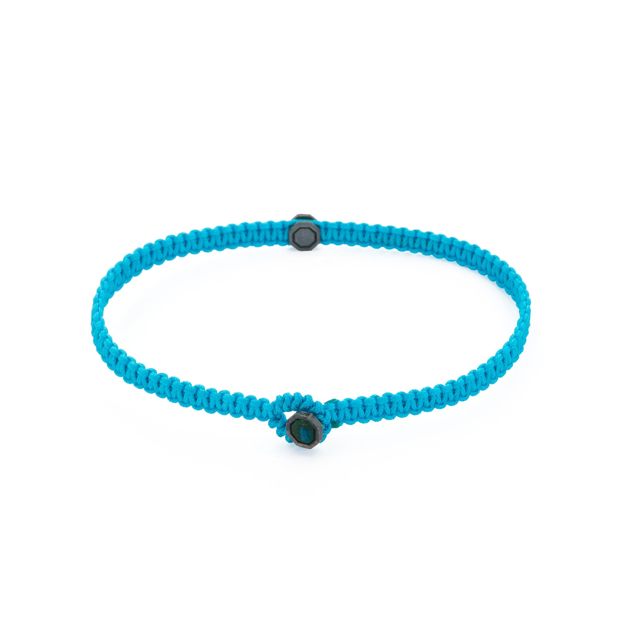 Blue Octagon Macrame Bracelet In Oxide