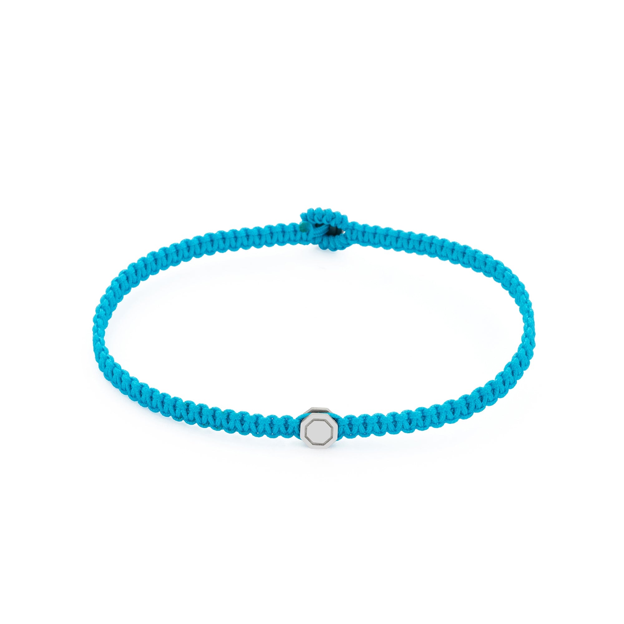 Blue Octagon Macrame Bracelet In Silver