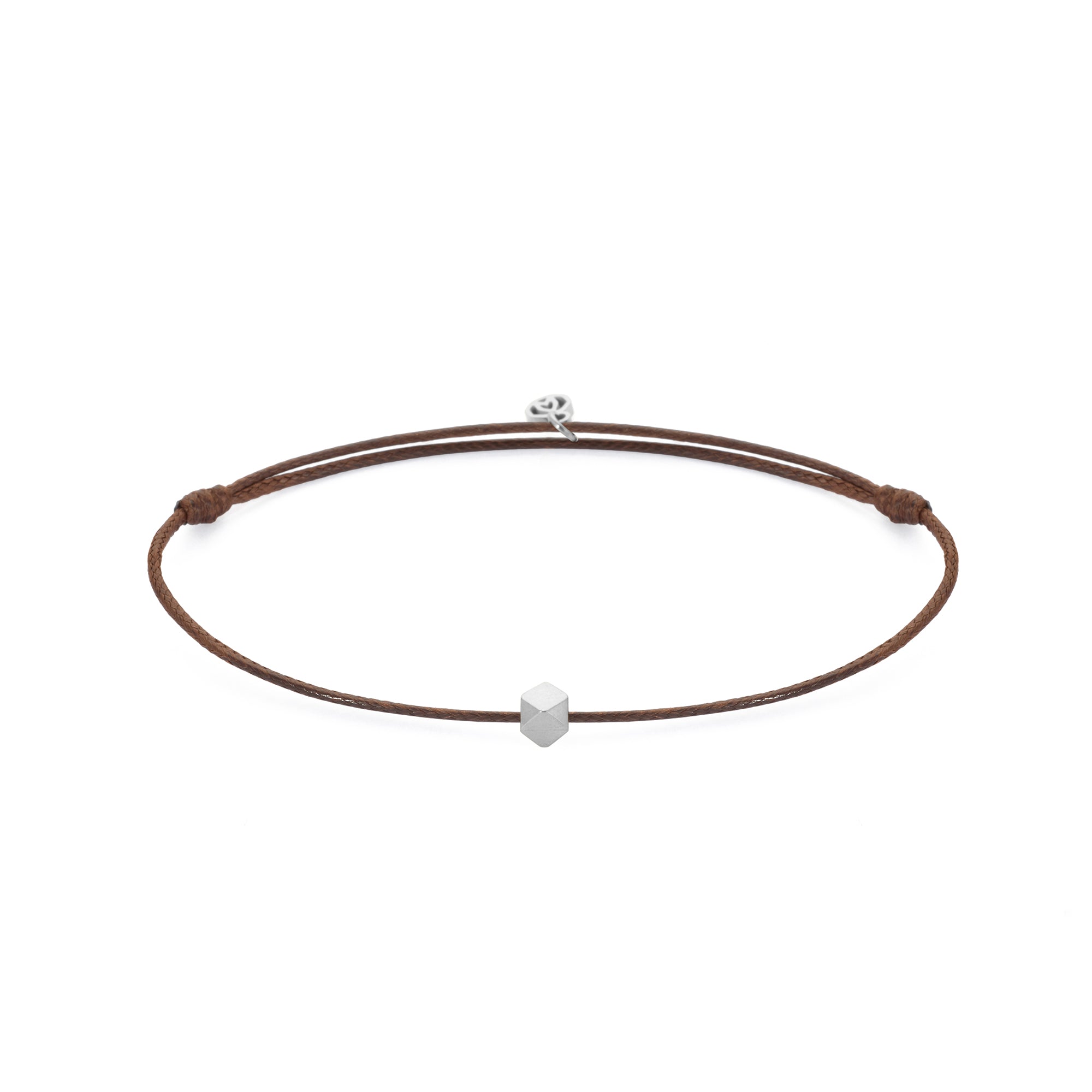 Brown Cord Bracelet In Silver