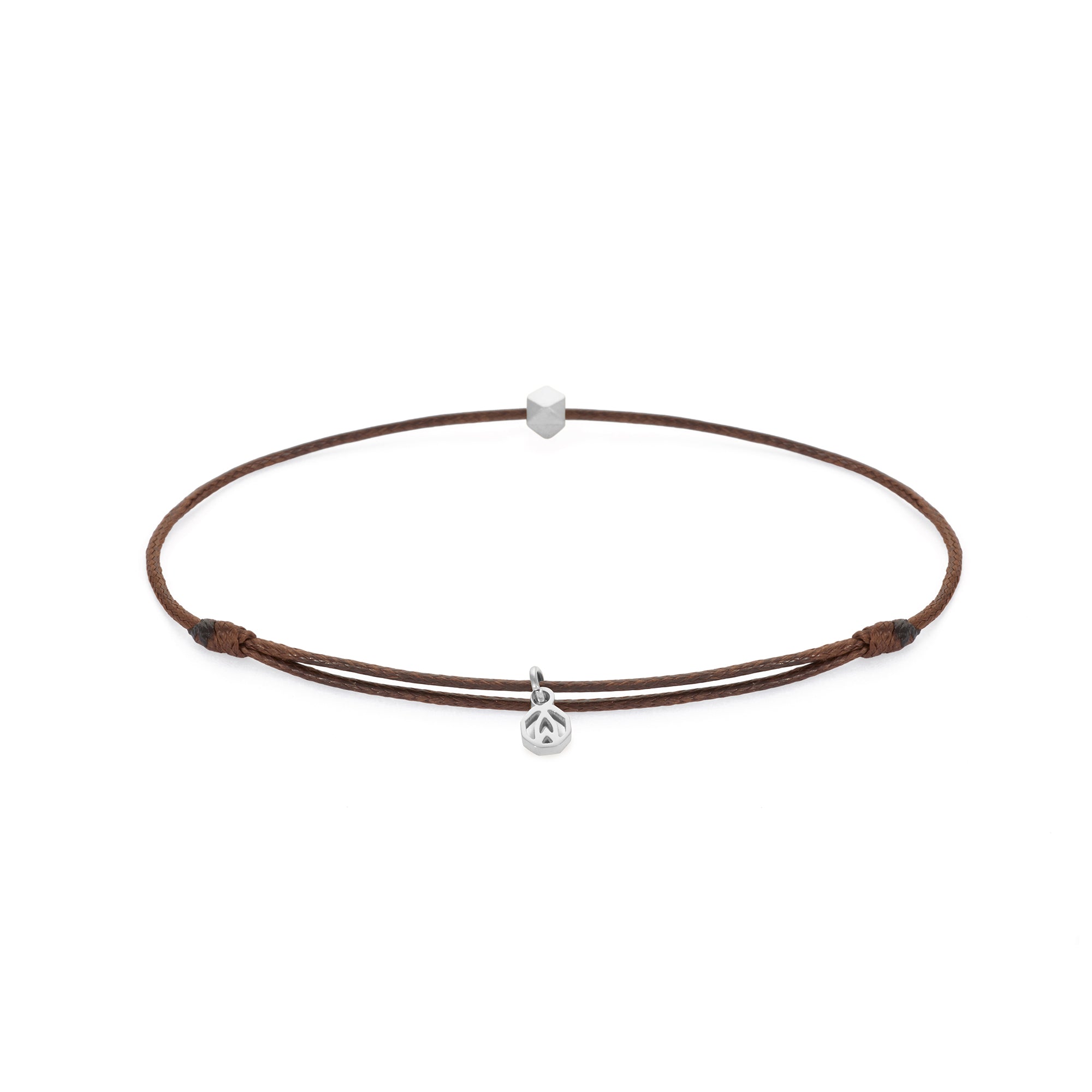 Brown Cord Bracelet In Silver