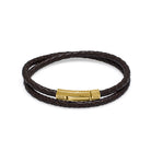 Brown Double Leather Bracelet In Gold
