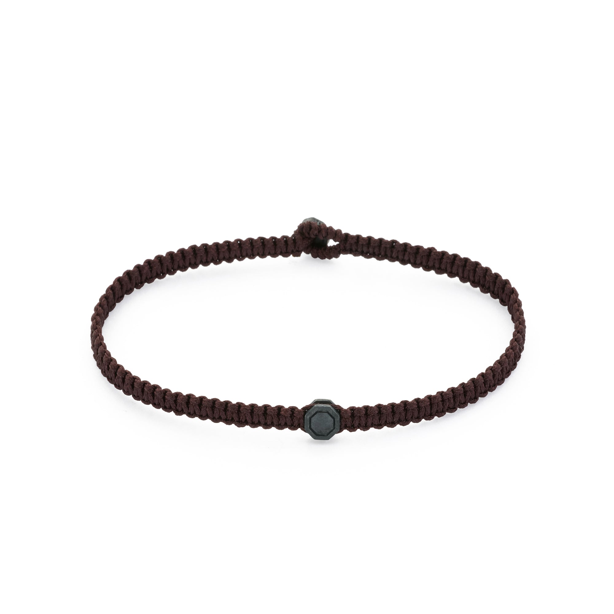 Brown Octagon Macrame Bracelet In Oxide