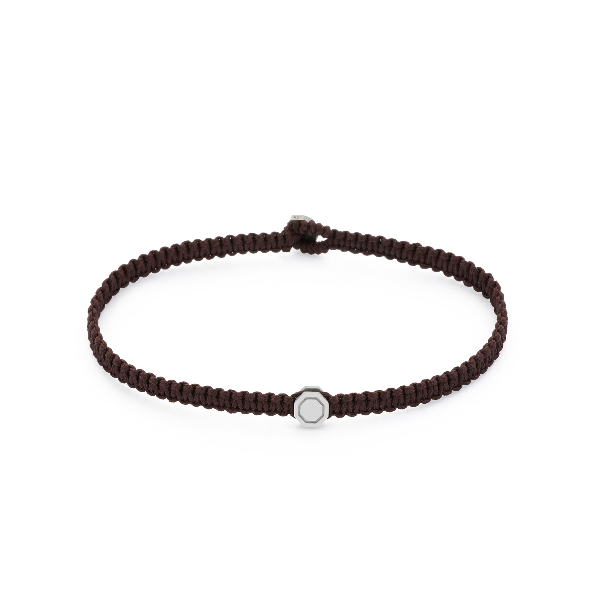 Brown Octagon Macrame Bracelet In Silver