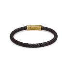 Brown Thick Leather Bracelet In Gold