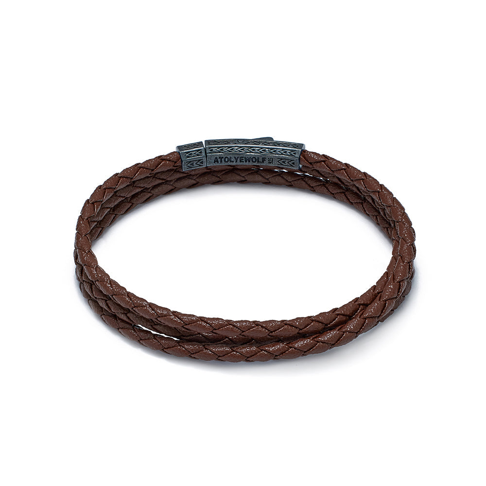 Brown Triple Leather Bracelet In Oxide
