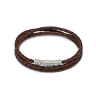 Brown Triple Leather Bracelet In Silver