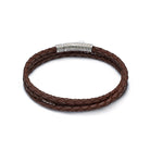 Brown Triple Leather Bracelet In Silver