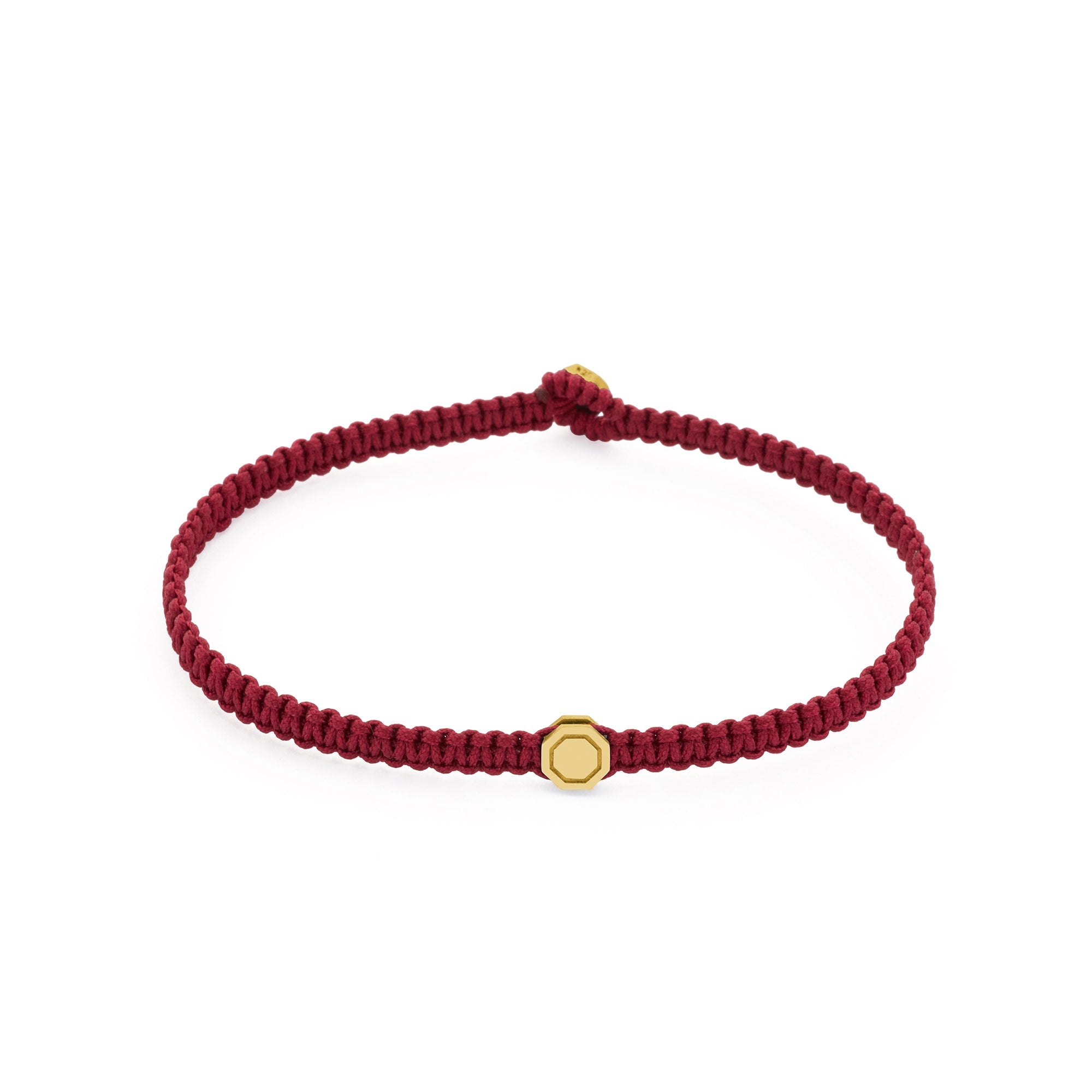 Claret Red Octagon Macrame Bracelet In Gold