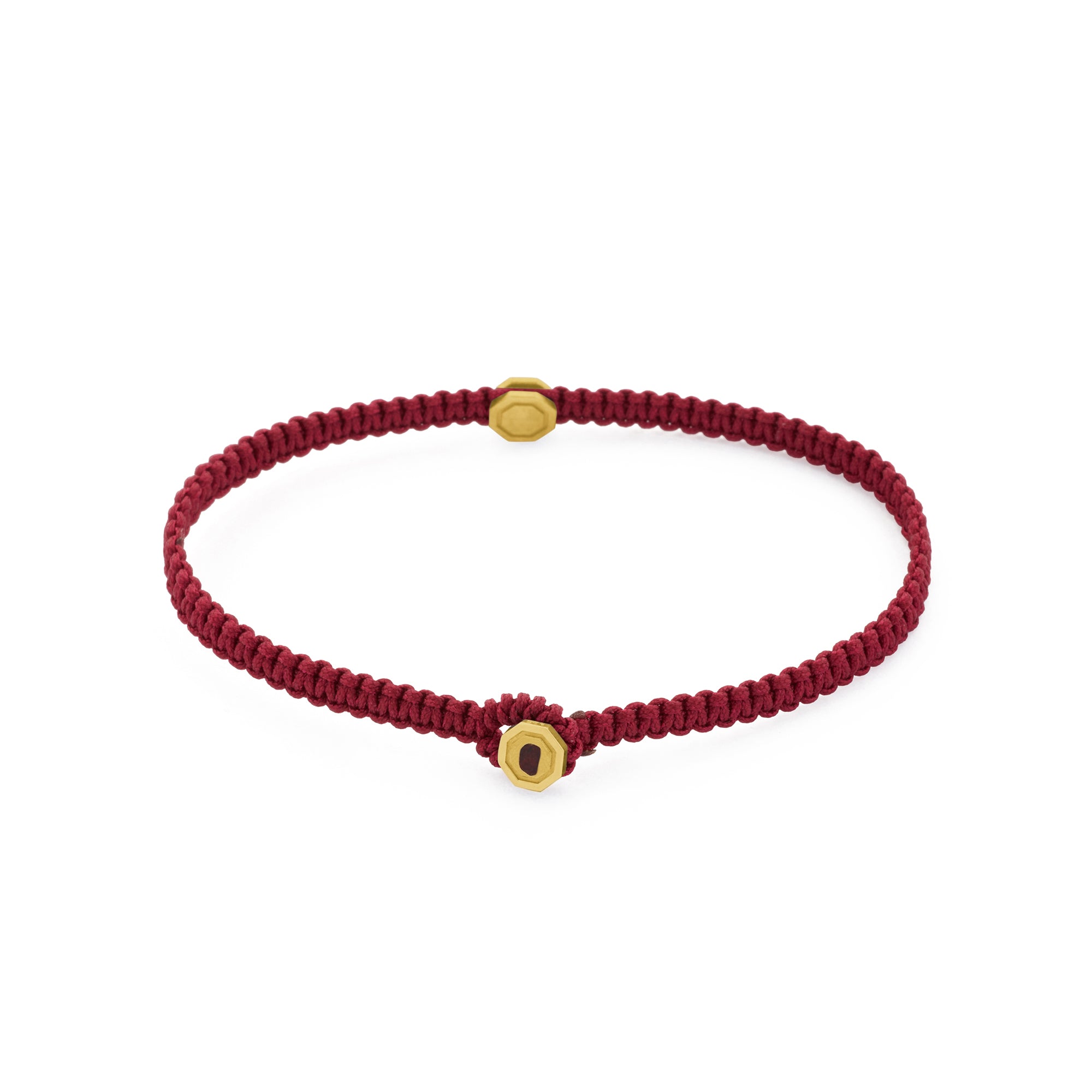 Claret Red Octagon Macrame Bracelet In Gold