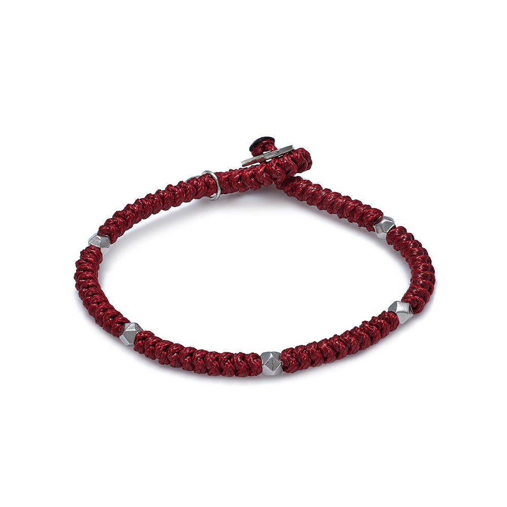 Claret Red Snake Knot Bracelet In Silver