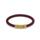 Claret Red Thick Leather Bracelet In Gold