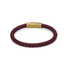 Claret Red Thick Leather Bracelet In Gold