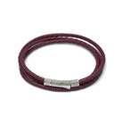 Claret Red Triple Leather Bracelet In Silver