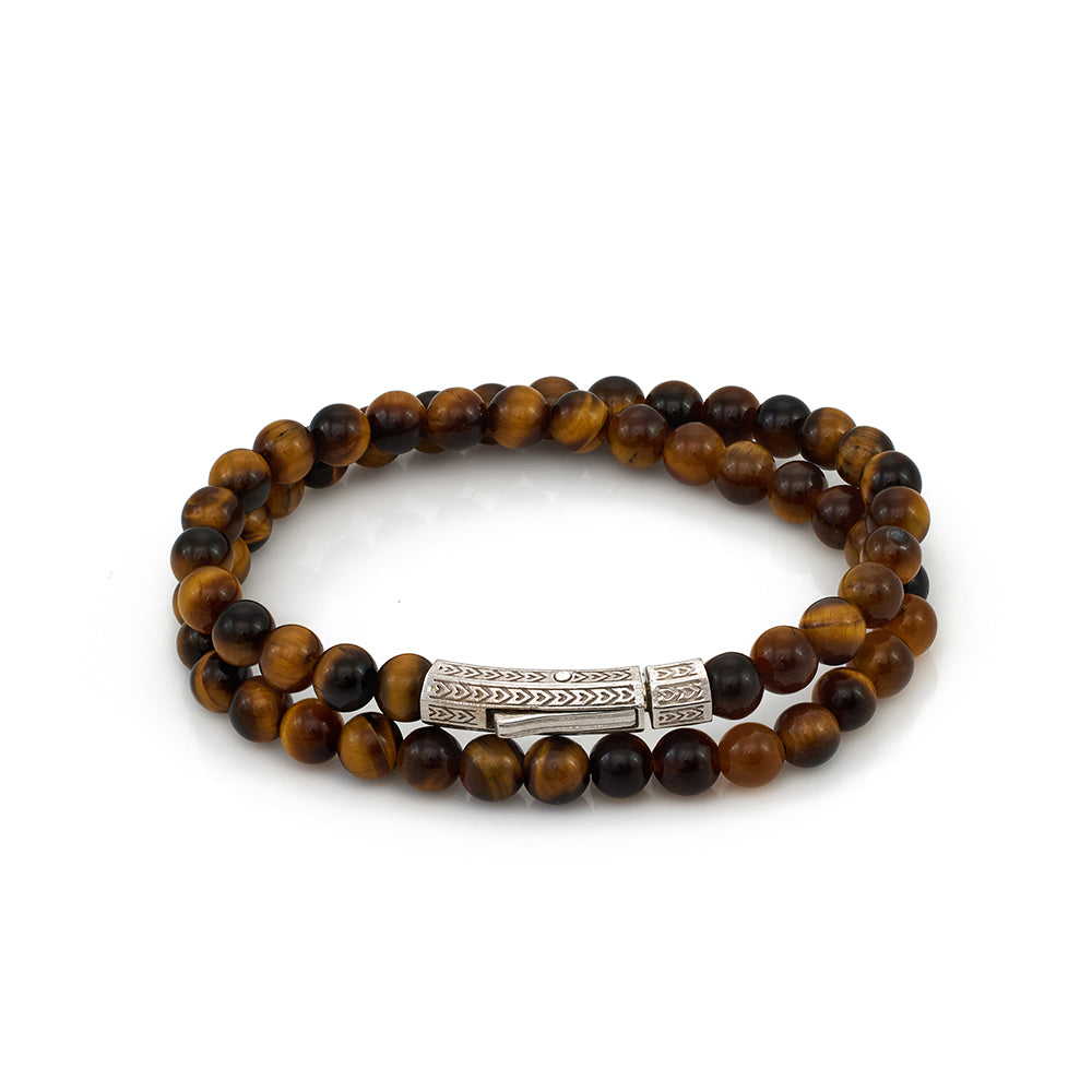 Double Tiger Eye Bracelet In Silver