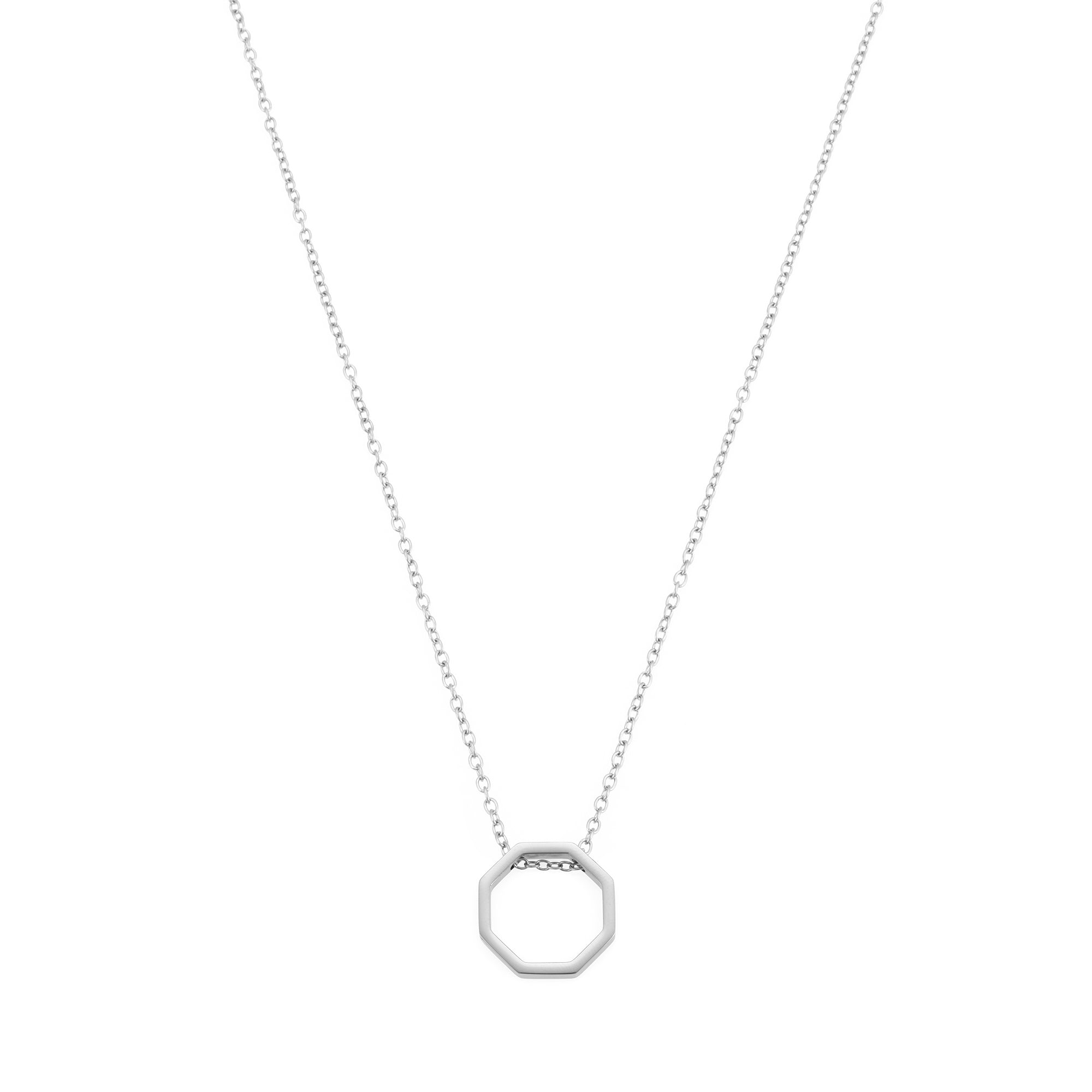 Empty Octagon Necklace In Silver