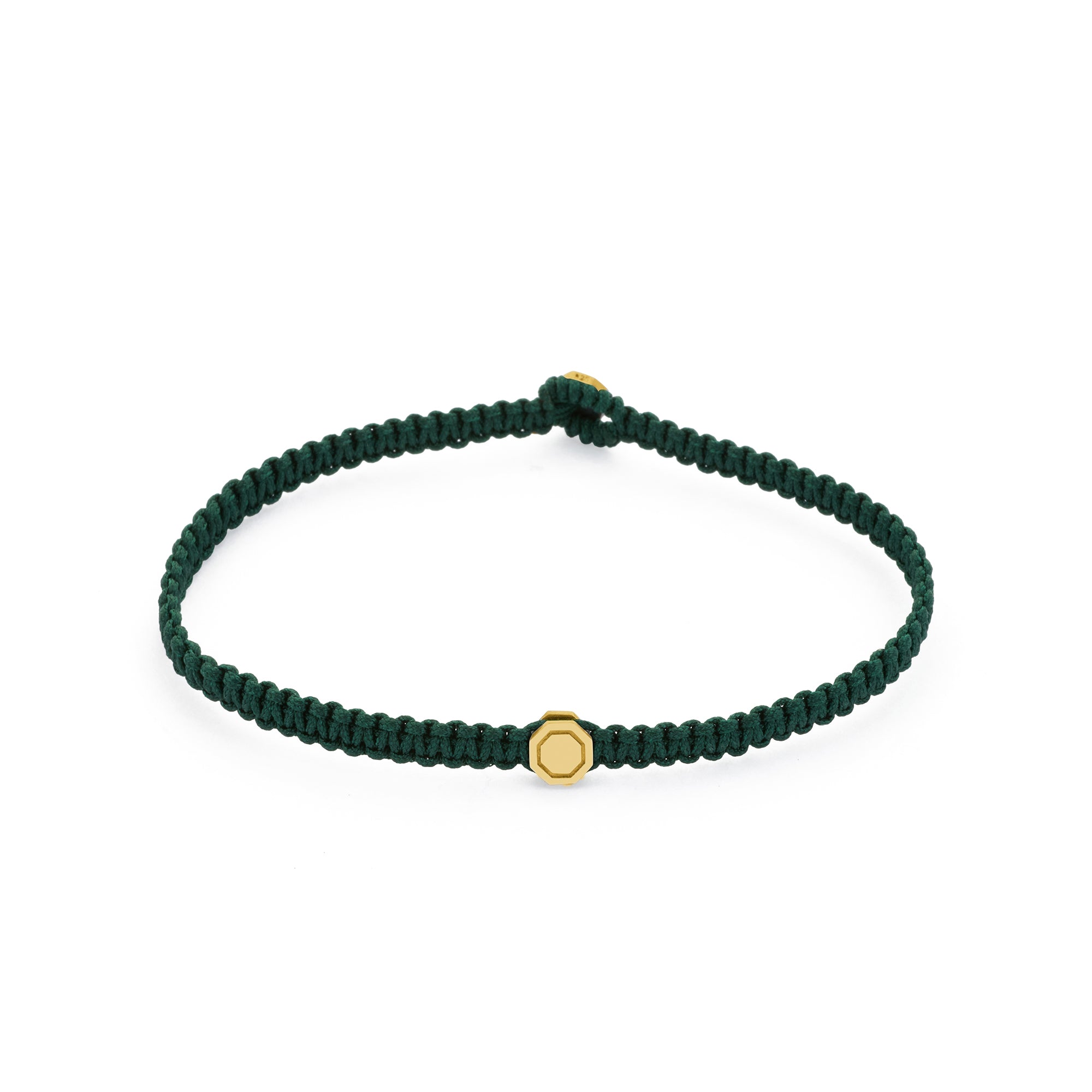 Green Octagon Macrame Bracelet In Gold