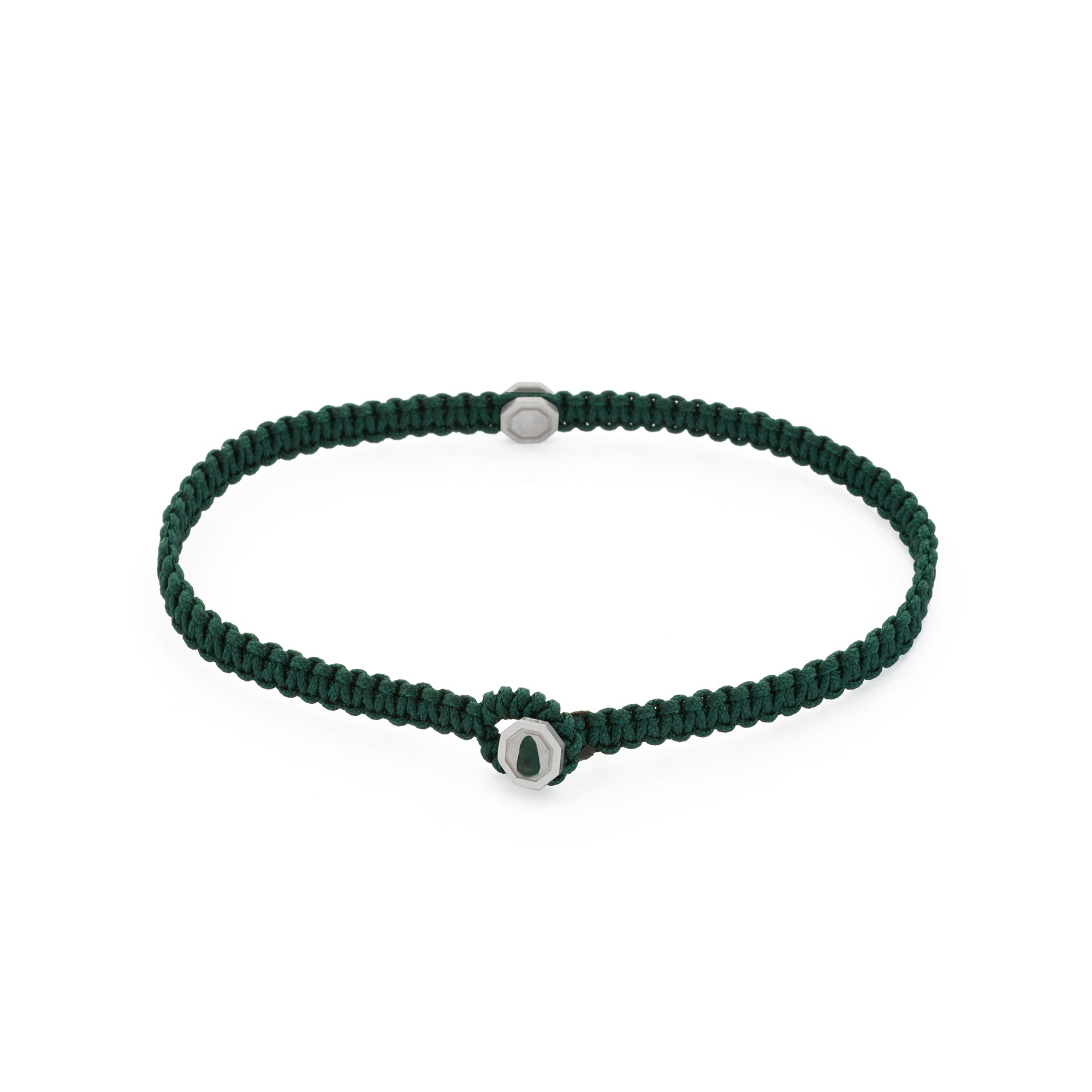 Green Octagon Macrame Bracelet In Silver